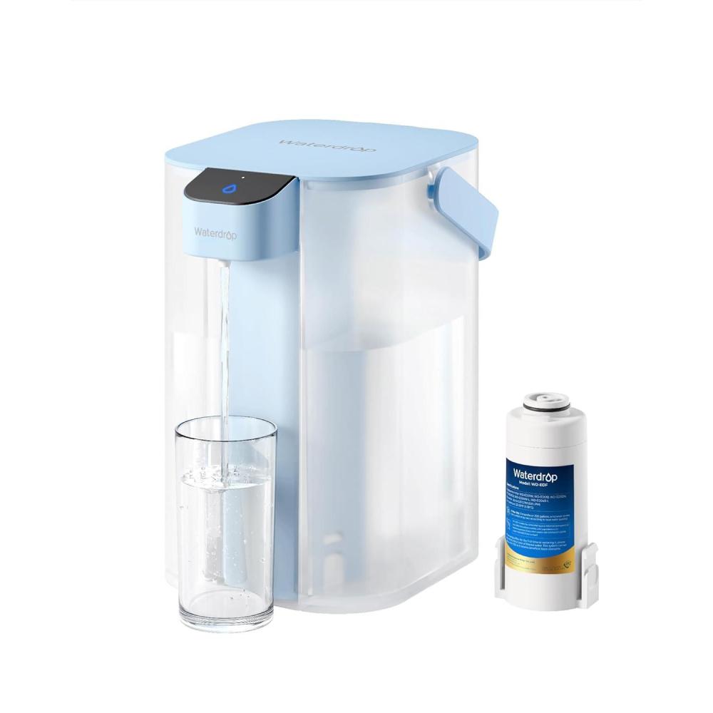 imageWaterdrop Alkaline Electric Water Filter Pitcher Rechargeable Water Dispenser Instant 200Gallon 15Cup Countertop System NSFANSI 42 Reduce PFOAPFOS Chlorine Lead Blue with 1 FilterSky blue