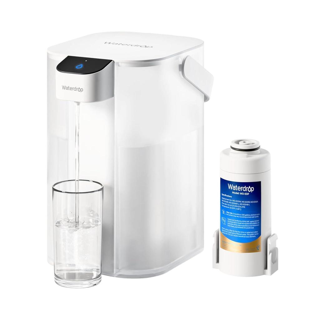 imageWaterdrop Alkaline Electric Water Filter Pitcher Rechargeable Water Dispenser Instant 200Gallon 15Cup Countertop System NSFANSI 42 Reduce PFOAPFOS Chlorine Lead Blue with 1 FilterWhite