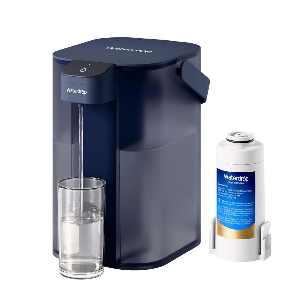 imageWaterdrop Alkaline Electric Water Filter Pitcher Rechargeable Water Dispenser Instant 200Gallon 15Cup Countertop System NSFANSI 42 Reduce PFOAPFOS Chlorine Lead Blue with 1 FilterMidnight Blue