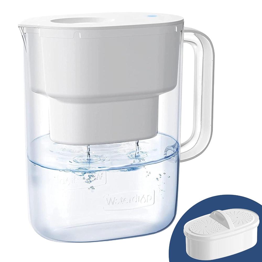 imageWaterdrop Alkaline Lucid 10Cup Large Water Filter Pitcher with 1 Filter Healthy Improved Coffee Taste Clean ampamp ToxinFree Mineralized Alkaline Water 100 Gallons Up to PH 95 BPA Free BlueWhite