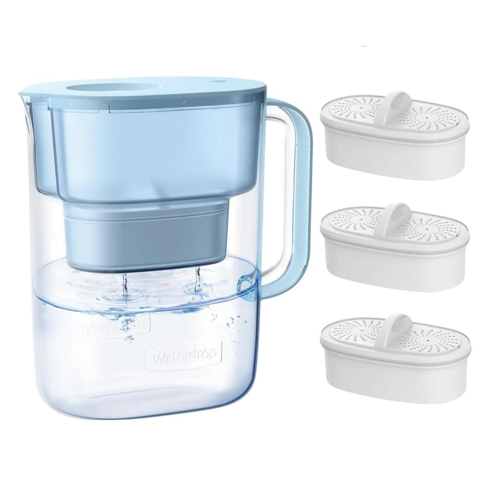 imageWaterdrop Alkaline Lucid 10Cup Large Water Filter Pitcher with 1 Filter Healthy Improved Coffee Taste Clean ampamp ToxinFree Mineralized Alkaline Water 100 Gallons Up to PH 95 BPA Free BlueAzure