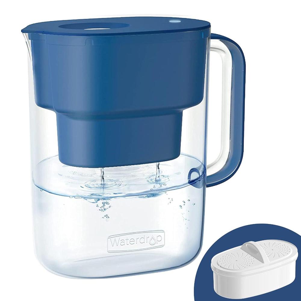imageWaterdrop Alkaline Lucid 10Cup Large Water Filter Pitcher with 1 Filter Healthy Improved Coffee Taste Clean ampamp ToxinFree Mineralized Alkaline Water 100 Gallons Up to PH 95 BPA Free BlueClassic blue