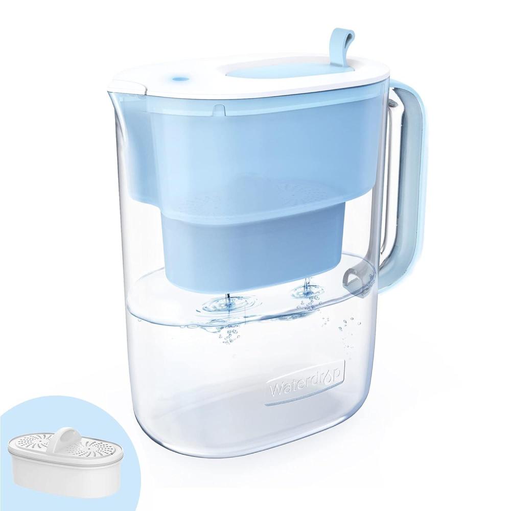 imageWaterdrop Alkaline Lucid 10Cup Large Water Filter Pitcher with 1 Filter Healthy Improved Coffee Taste Clean ampamp ToxinFree Mineralized Alkaline Water 100 Gallons Up to PH 95 BPA Free BlueBabyBlue