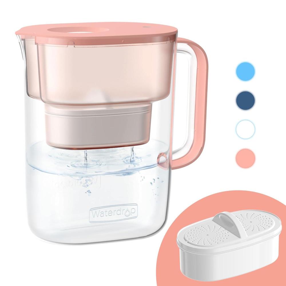 imageWaterdrop Alkaline Lucid 10Cup Large Water Filter Pitcher with 1 Filter Healthy Improved Coffee Taste Clean ampamp ToxinFree Mineralized Alkaline Water 100 Gallons Up to PH 95 BPA Free BluePink