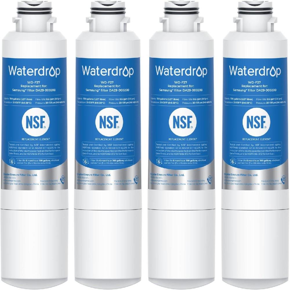 imageWaterdrop DA2900020B Refrigerator Water Filter Replacement for Samsung HAFCINEXP DA2900020AB DA2900020B1 RF263BEAESR RF28HMEDBSR RF263TEAESG RF4287HARS 3 Filters Package May Vary4 Count Pack of 1