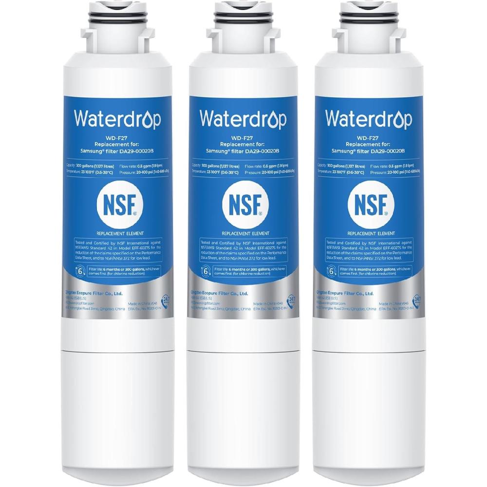 imageWaterdrop DA2900020B Refrigerator Water Filter Replacement for Samsung HAFCINEXP DA2900020AB DA2900020B1 RF263BEAESR RF28HMEDBSR RF263TEAESG RF4287HARS 3 Filters Package May Vary3 Count Pack of 1