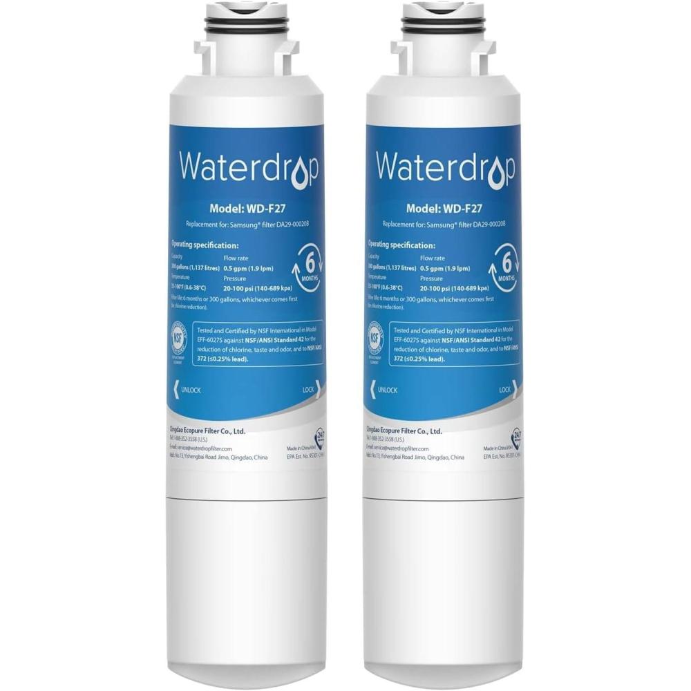 imageWaterdrop DA2900020B Replacement for Samsung Water Filter HAFCINEXP DA2900020B HAFCIN DA2900020B1 RF28HMEDBSR RF263BEAESR RS25J500DSR RF263TEAESG HDX FMS2 DA9708006A1 1 Filter2 Count Pack of 1