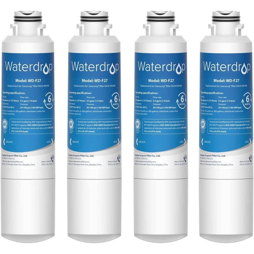 imageWaterdrop DA2900020B Replacement for Samsung Water Filter HAFCINEXP DA2900020B HAFCIN DA2900020B1 RF28HMEDBSR RF263BEAESR RS25J500DSR RF263TEAESG HDX FMS2 DA9708006A1 1 Filter4 Count Pack of 1