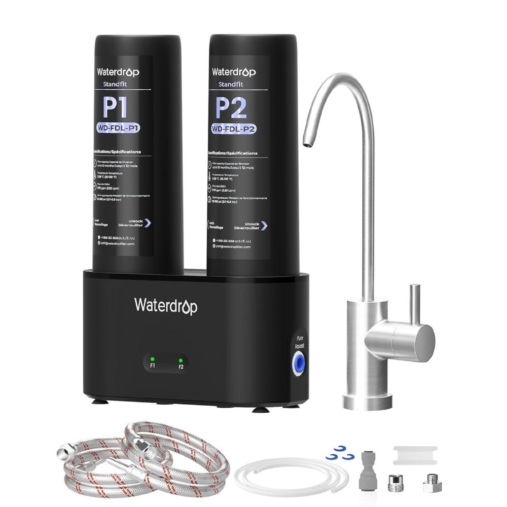 imageWaterdrop DST Under Sink Water Filter System Under Sink Water Filtration System NSF Certified Elements Reduce Chlorine PFOAPFOS Bad Taste ampamp Odor Silver Ions Enhanced Filtration Stainless SteelPitch BlackReduces PFOAPFOS