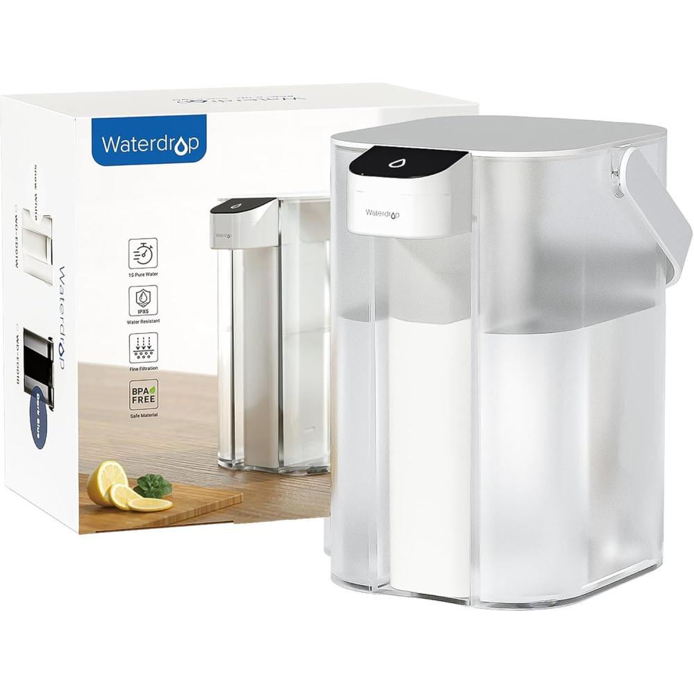 imageWaterdrop Electric Water Filter Pitcher Rechargeable Water Dispenser Instant 15Cup Countertop Purifier NSFANSI 401ampamp53ampamp42ampamp372 Reduce PFAS Lead Chlorine White with 1 Filter Does not Lower TDS