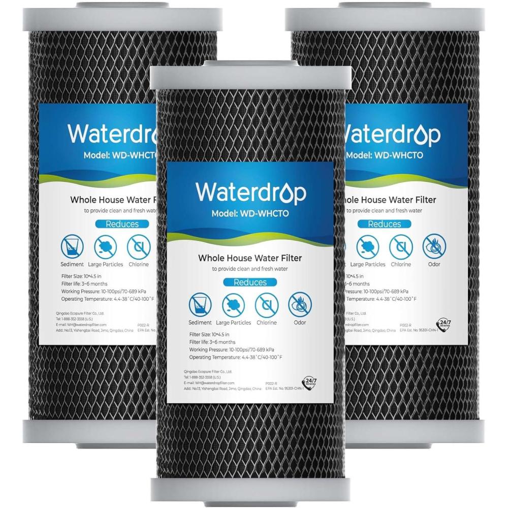 imageWaterdrop FXHTC Whole House Carbon Water Filter Replacement for GE FXHTC GXWH40L GXWH35F Culligan RFCBBSA American Plumber W10PR W10BC WRC25HD 10quot x 45quot Cartridge 5 Micron Pack of 33