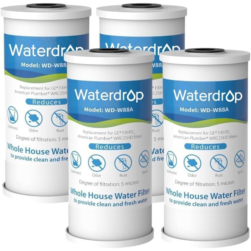 imageWaterdrop FXHTC Whole House Carbon Water Filter Replacement for GE FXHTC GXWH40L GXWH35F Culligan RFCBBSA American Plumber W10PR W10BC WRC25HD 10quot x 45quot Cartridge 5 Micron Pack of 34