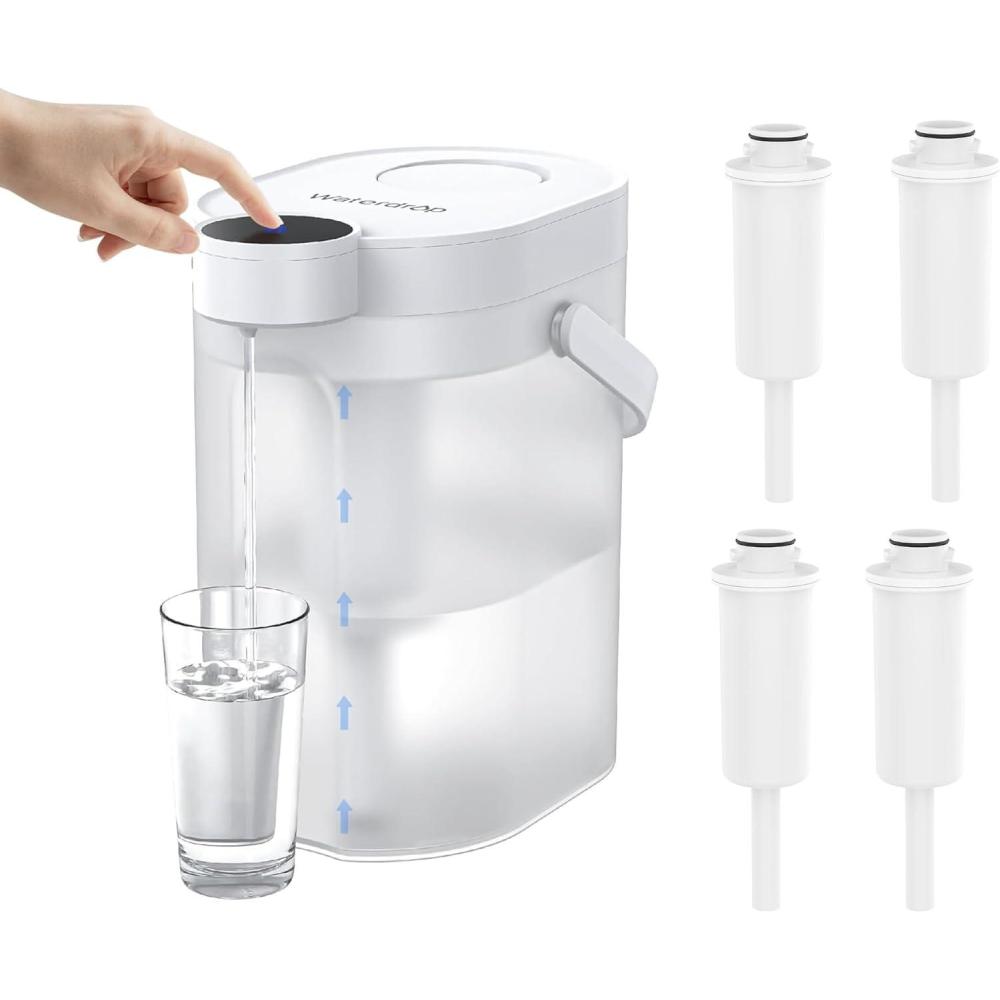 imageWaterdrop FreshTaste Instant Water Filter Pitcher Rechargeable Powerful Dispenser Reduce Chlorine Lead Copper Purify Soften Water 17Cup White Does not Lower TDSAdvanced White4 Filters