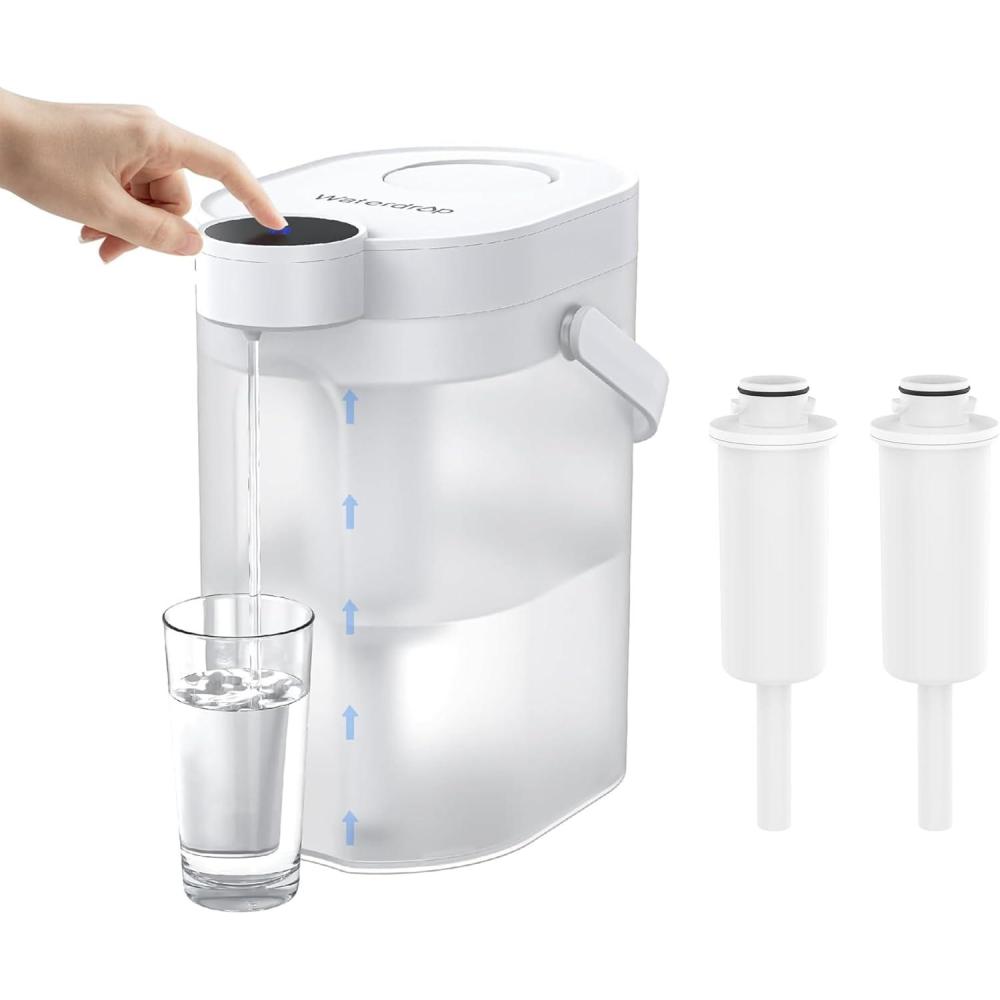 imageWaterdrop FreshTaste Instant Water Filter Pitcher Rechargeable Powerful Dispenser Reduce Chlorine Lead Copper Purify Soften Water 17Cup White Does not Lower TDSAdvanced White2 Filters