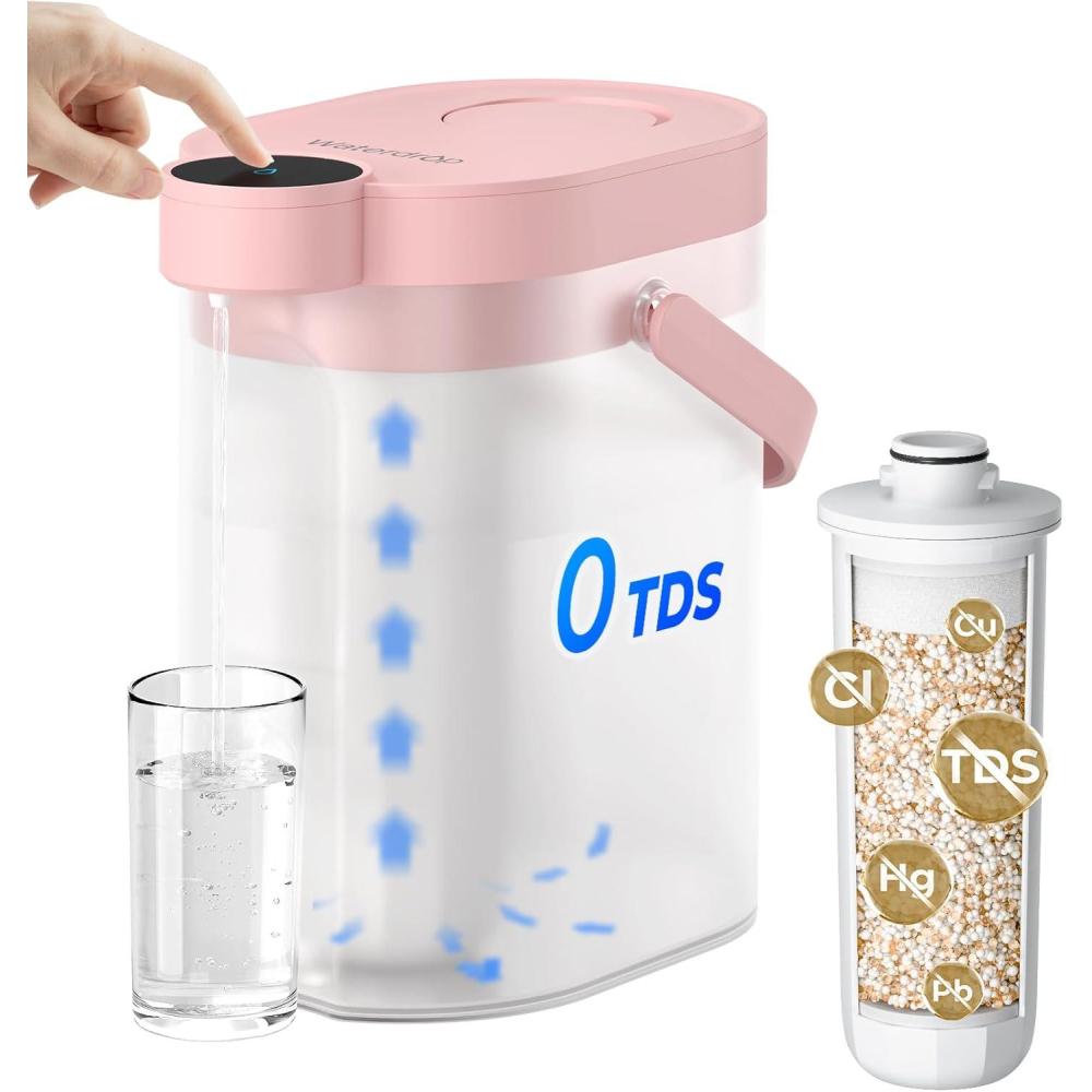 imageWaterdrop FreshTaste Instant Water Filter Pitcher Rechargeable Powerful Dispenser Reduce Chlorine Lead Copper Purify Soften Water 17Cup White Does not Lower TDSBlush pink