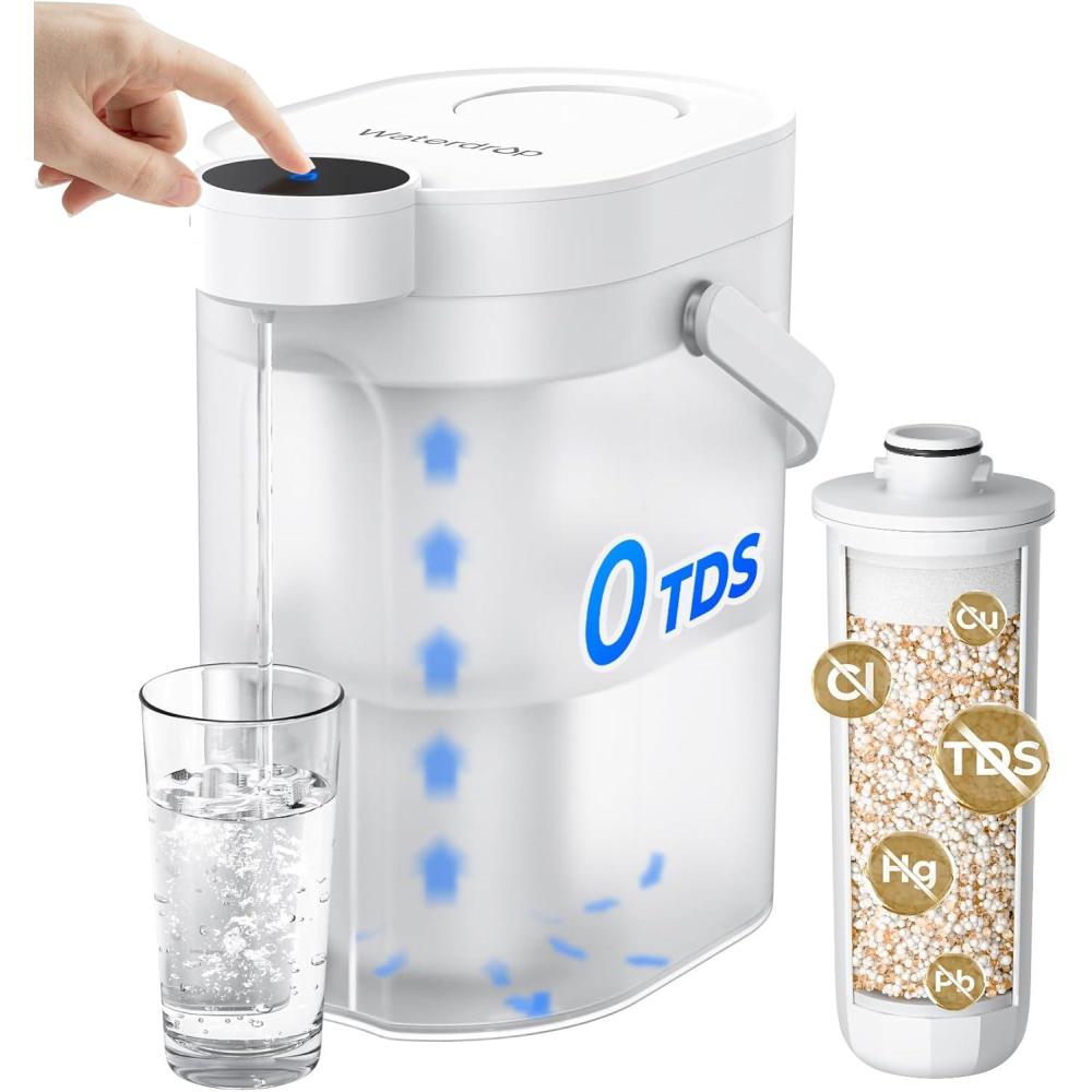 imageWaterdrop FreshTaste Instant Water Filter Pitcher Rechargeable Powerful Dispenser Reduce Chlorine Lead Copper Purify Soften Water 17Cup White Does not Lower TDSAdvanced White