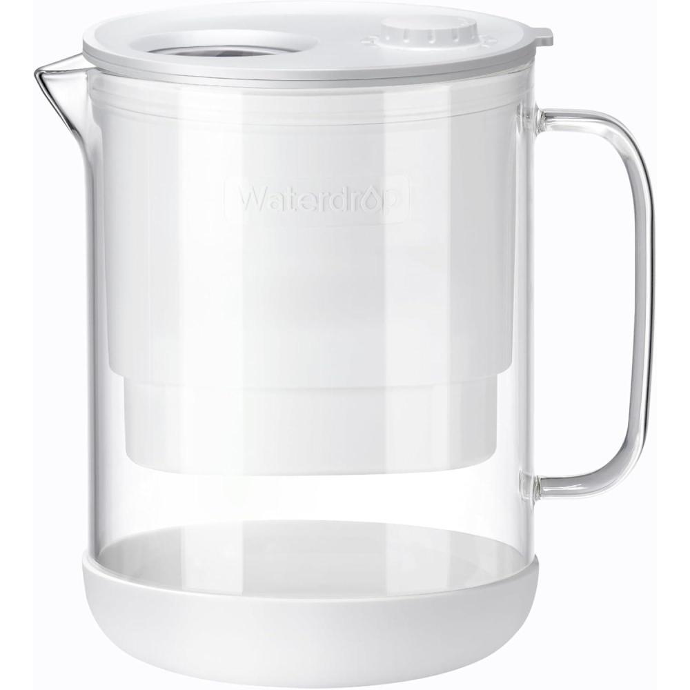 imageWaterdrop Glass Water Filter Pitcher with 1 Filter EcoFriendly with NSF 53ampamp42ampamp372 Certified Filter 7Cup Reduces PFOAPFOS Chlorine Cadmium Copper Mercury BPA Free Easy to Clean WhiteWhite