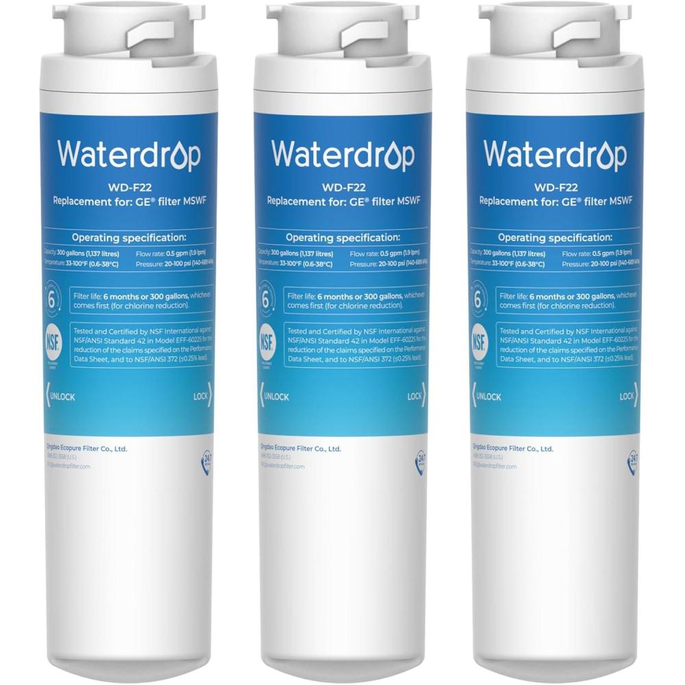 imageWaterdrop MSWF Refrigerator Water Filter Replacement for GE MSWF 101820A 101821B RWF1500A NSF 42ampamp372 Certified Pack of 3