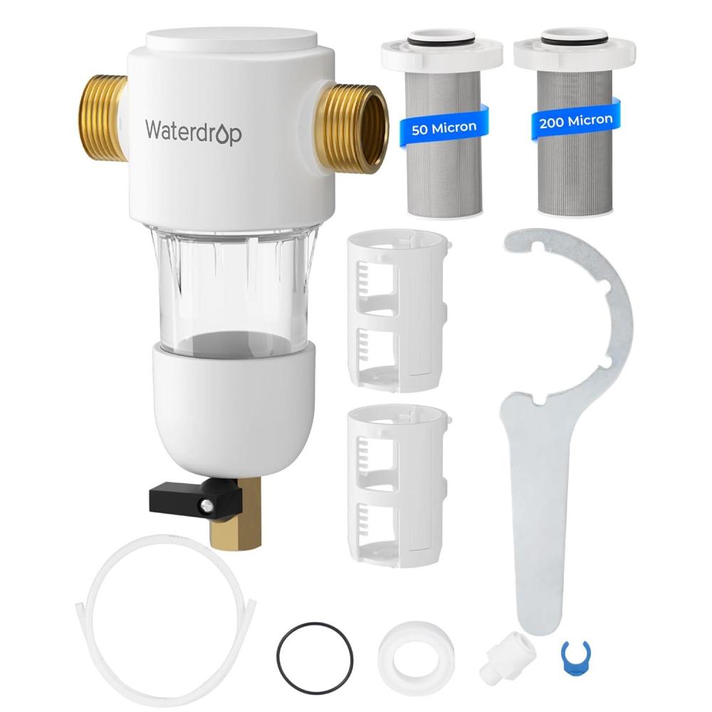 imageWaterdrop Mega Spin Down Sediment Filter Reusable Whole House Water Filter System for City Water Backwash Sediment Water Filter System 100 Micron5 Micron PP Filter 1quot MNPT  34quot FNPT BPA FreeStainless 50200 Micron Filter