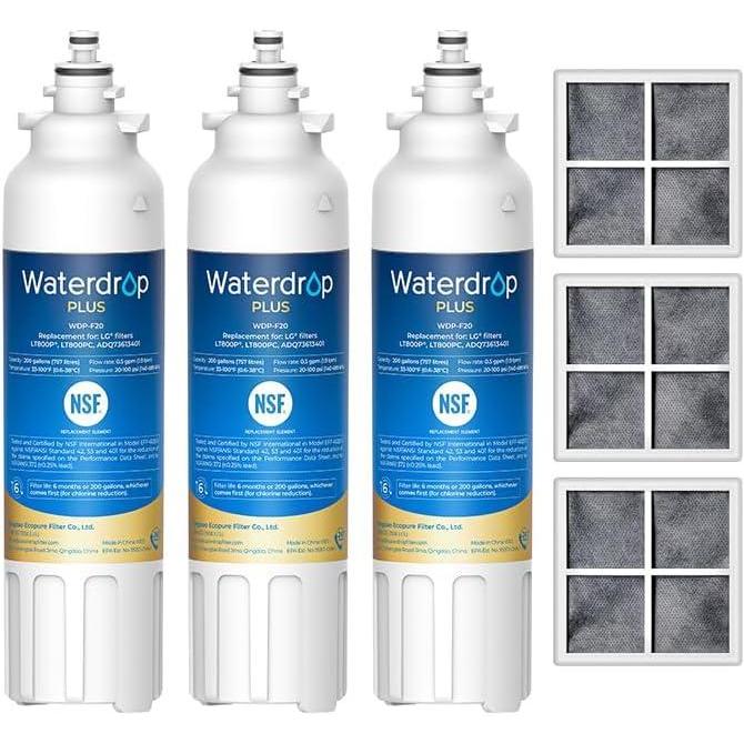 imageWaterdrop Plus ADQ73613401 NSF 401ampamp53ampamp42 Certified Refrigerator Water Filter and Air Filter Reduce LeadampampPFAS Replacement for LG LT800P ADQ73613402 Kenmore 9490 LT120F 3 Combo Package May Vary