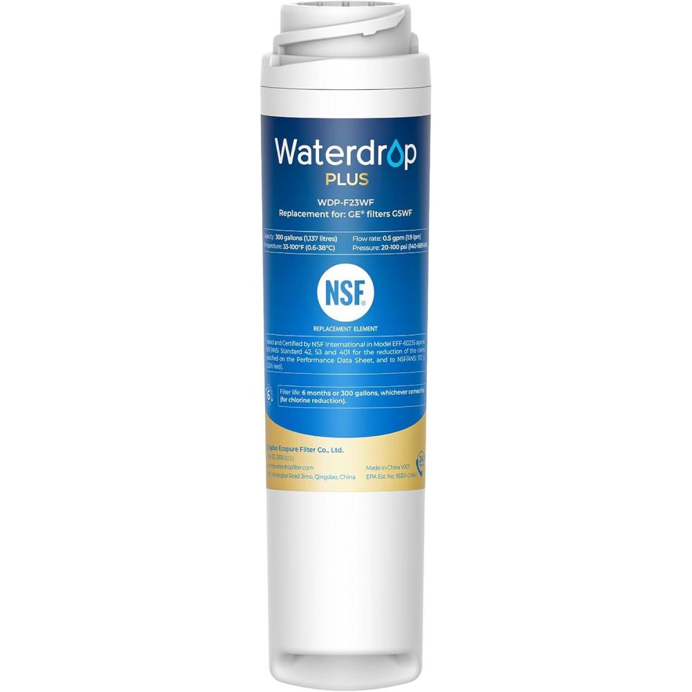 imageWaterdrop Plus GSWF  ampamp53 Certified Refrigerator Water Filter  lead and  Replacement for GE GSWF Smart Water 238C2334P001 Kenmore 469914 9914Package May Vary