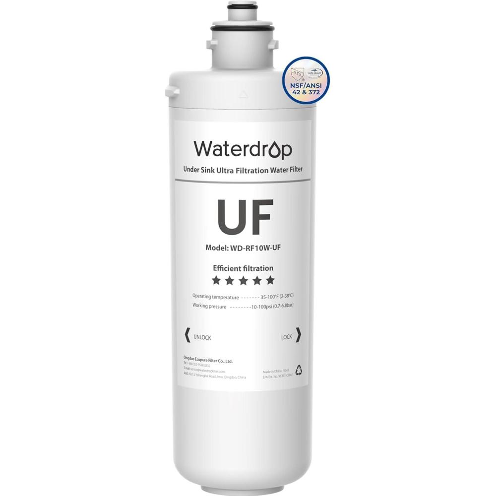 imageWaterdrop RF10UF 001 Micron Replacement Filter Cartridge For 10UA10UAUF10UB10UBUF Under Sink Water Filter Reduces Lead Chlorine Bad Taste ampamp Odor 11K Gallons High CapacityWhite
