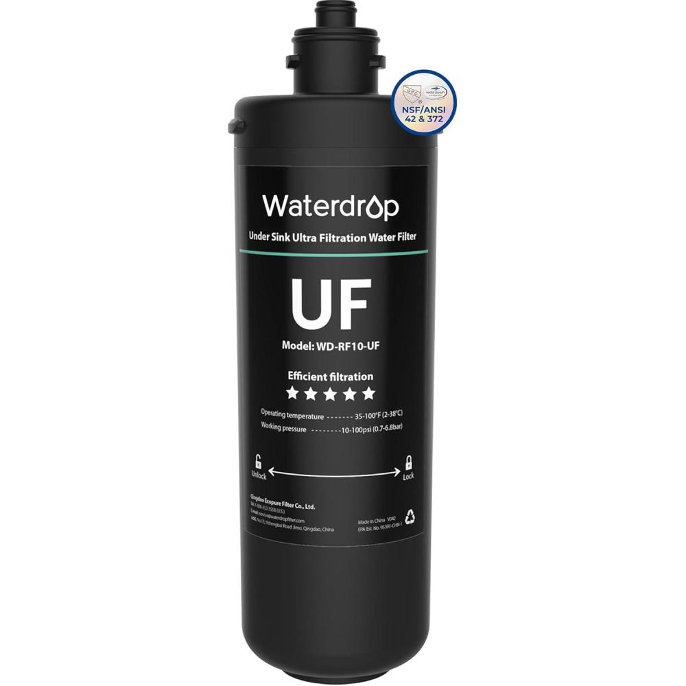 imageWaterdrop RF10UF 001 Micron Replacement Filter Cartridge For 10UA10UAUF10UB10UBUF Under Sink Water Filter Reduces Lead Chlorine Bad Taste ampamp Odor 11K Gallons High CapacityBlack