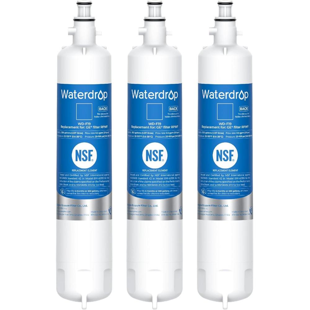 imageWaterdrop RPWF Refrigerator Water Filter NOT RPWFE Replacement for GE RPWF DWF36 R3600 MPF15350 OPFG3RF300 WF277 RWF1063 3 Filters
