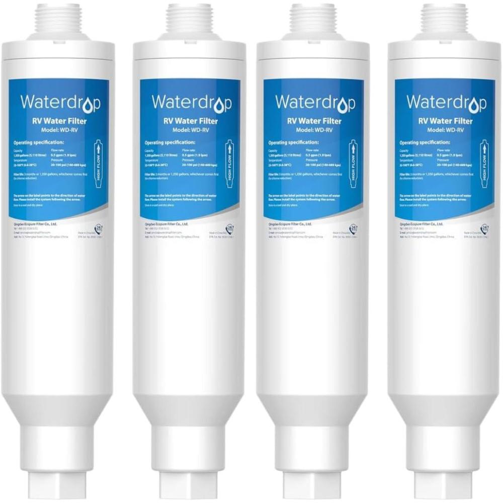 imageWaterdrop RVMarine Water Filter Camper Water Filter NSF Certified Garden Hose Filter Greatly Reduces Chlorine Bad Taste Odor 2 PackFilter 4 Pack