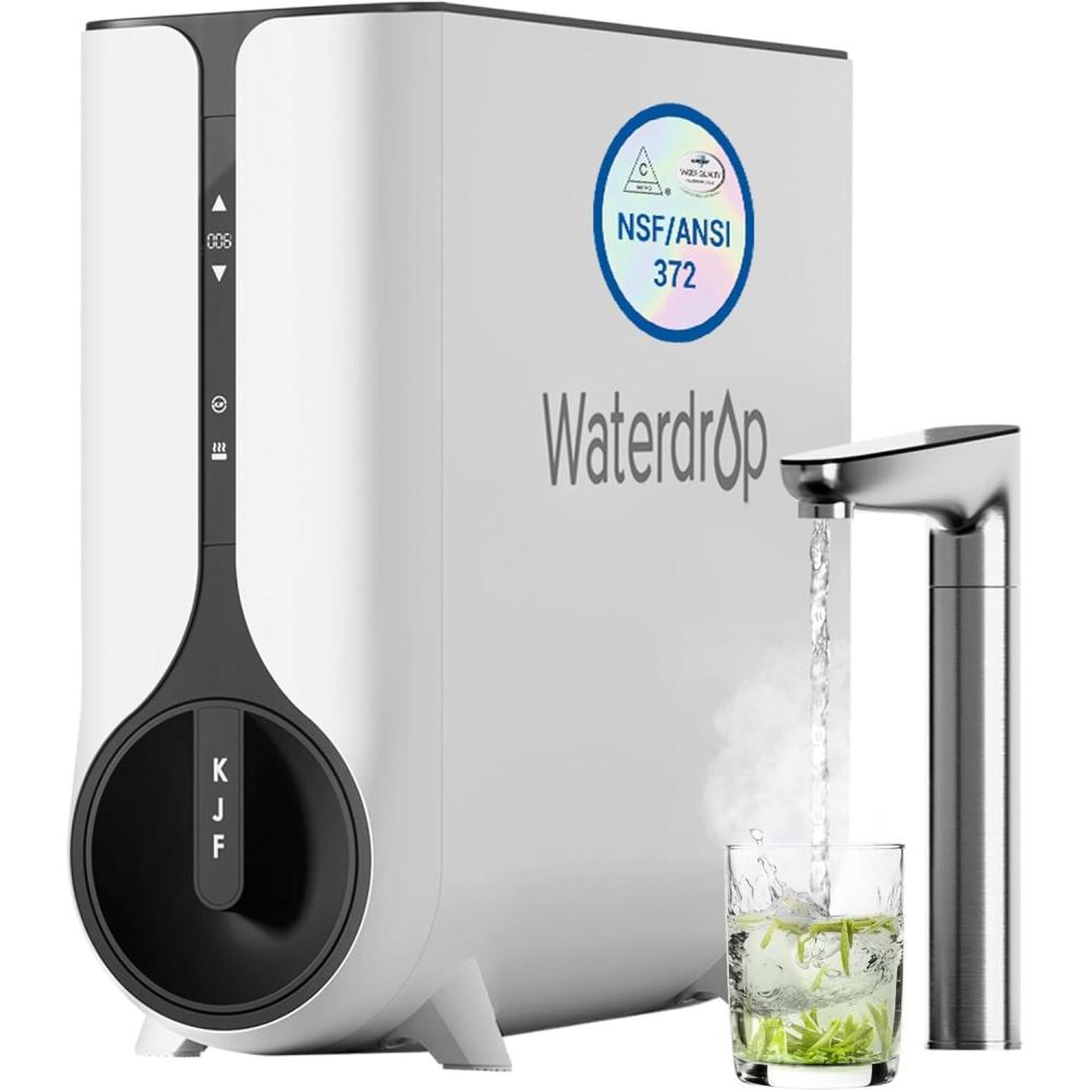 imageWaterdrop Reverse Osmosis System Instant Hot Water Dispenser 600 GPD Reduce PFAS Tankless 21 Pure to Drain Under Sink TDS Reduction Smart LED Faucet Hot and Cold Water Dispenser FaucetBlack