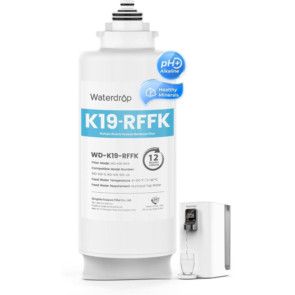 imageWaterdrop WDK19RFFK Filter Replacement for WDK19SFK Countertop Reverse Osmosis System 12month Lifetime