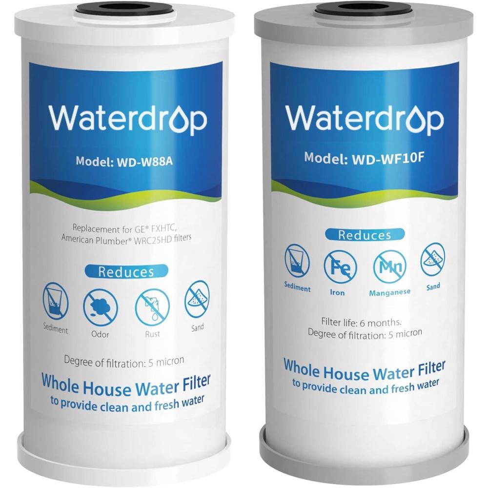imageWaterdrop Whole House Water Filter Carbon Filter Reduce Iron ampamp Manganese Filter Cartridge Replacement for GE GXWH40L FXHTC Ispring Culligan RFCBBSA Whirlpool Any 10quot x 45quot System 5 MicronCarbon  Reduce IronManganese Filter