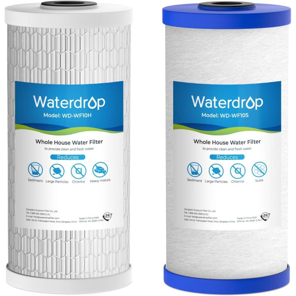 imageWaterdrop Whole House Water Filter Carbon Filter Reduce Iron ampamp Manganese Filter Cartridge Replacement for GE GXWH40L FXHTC Ispring Culligan RFCBBSA Whirlpool Any 10quot x 45quot System 5 MicronAntiScale  Heavy Metal Filter