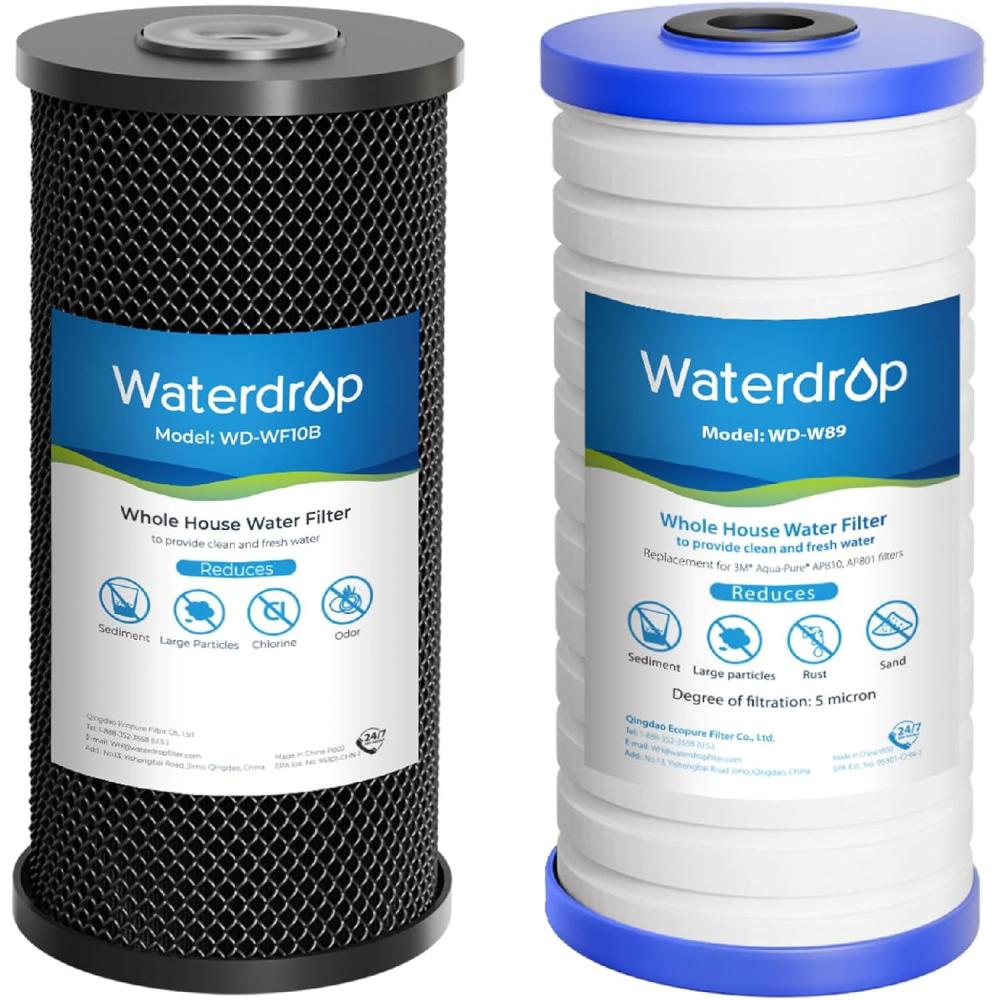 imageWaterdrop Whole House Water Filter Carbon Filter Reduce Iron ampamp Manganese Filter Cartridge Replacement for GE GXWH40L FXHTC Ispring Culligan RFCBBSA Whirlpool Any 10quot x 45quot System 5 MicronCTO Carbon Sediment Filter