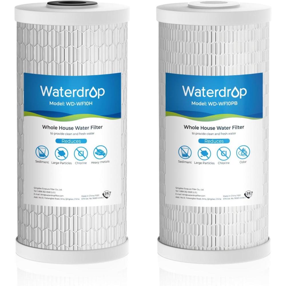 imageWaterdrop Whole House Water Filter Carbon Filter Reduce Iron ampamp Manganese Filter Cartridge Replacement for GE GXWH40L FXHTC Ispring Culligan RFCBBSA Whirlpool Any 10quot x 45quot System 5 MicronReduce Heavy Metal Filter