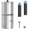 imageWaterdrop Gravityfed Water Filter System 225G StainlessSteel System with 4 Filters Metal Water Level Spigot and Stand NSFANSI 42ampamp372 Standard Reduces ChlorineKing Tank for Emergencies225G