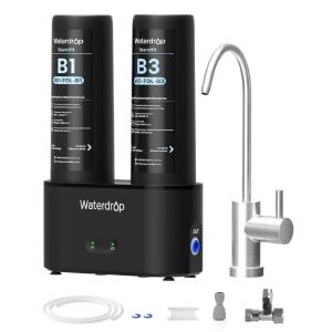 imageWaterdrop 10UA PRO Under Sink Water Filter No Drill Required Time Reminder Easy Installation Reduces Lead Chlorine Bad Taste ampamp Odor NSFANSI 42 Certified 11000 Gallons Does not Lower TDSPitch blackwith Faucet  Reduces Chloramine