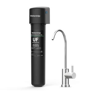 imageWaterdrop 15UBUF 001 m Ultra Filtration Under Sink Water Filter System for Batria Reduction Reduces Lead Chlorine Bad Taste ampamp Odor 19K Gallons with Dedicated Brushed Nickel Faucet USA TechBlack