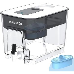 imageWaterdrop 40Cup Large Water Filter Dispenser with 1 Filter 200Gallon LongLife for Home and Office 5X Times Lifetime Reduces Chlorine PFOAPFOS and More BPA Free BlackBlackAlkaline