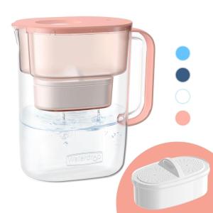 imageWaterdrop Alkaline Lucid 10Cup Large Water Filter Pitcher with 1 Filter Healthy Improved Coffee Taste Clean ampamp ToxinFree Mineralized Alkaline Water 100 Gallons Up to PH 95 BPA Free BluePink