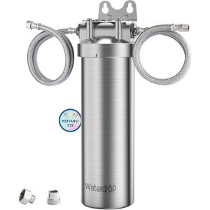 imageWaterdrop BS08 Under Sink Water Filter 1 Year Lifetime Stainless Steel Water Filter System Reduces Chlorine Lead Heavy Metals Bad Tasteampamp Odor 1 Filter ampamp 1 Brushed Nickel Faucet IncludedStainless Steel