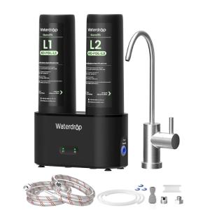 imageWaterdrop DST Under Sink Water Filter System Under Sink Water Filtration System NSF Certified Elements Reduce Chlorine PFOAPFOS Bad Taste ampamp Odor Silver Ions Enhanced Filtration Stainless SteelJet BlackReduces Lead