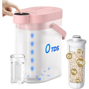 imageWaterdrop FreshTaste Instant Water Filter Pitcher Rechargeable Powerful Dispenser Reduce Chlorine Lead Copper Purify Soften Water 17Cup White Does not Lower TDSBlush pink