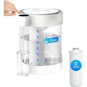 imageWaterdrop Glass Large 22Cup Rechargeable Water Filter Dispenser Reduce 70 Contaminants Instant EcoFriendly Countertop Water Filter System 5Stage Soften Water Pitcher with 1 FilterGlass