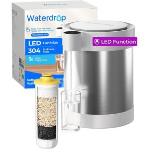 imageWaterdrop Glass Large 22Cup Rechargeable Water Filter Dispenser Reduce 70 Contaminants Instant EcoFriendly Countertop Water Filter System 5Stage Soften Water Pitcher with 1 FilterStainless Steel