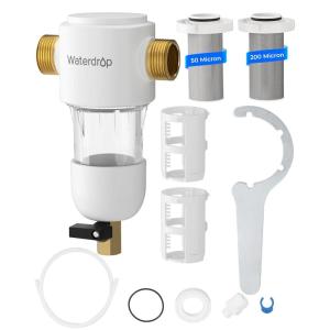 imageWaterdrop Mega Spin Down Sediment Filter Reusable Whole House Water Filter System for City Water Backwash Sediment Water Filter System 100 Micron5 Micron PP Filter 1quot MNPT  34quot FNPT BPA FreeStainless 50200 Micron Filter