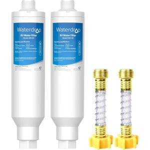imageWaterdrop RVMarine Water Filter Camper Water Filter NSF Certified Garden Hose Filter Greatly Reduces Chlorine Bad Taste Odor 2 PackFilter 2 Pack with 2 Hose Protector