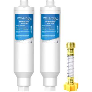 imageWaterdrop RVMarine Water Filter Camper Water Filter NSF Certified Garden Hose Filter Greatly Reduces Chlorine Bad Taste Odor 2 PackPack of two with Hose Protector