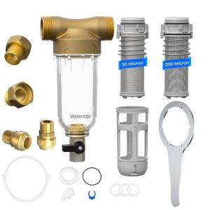 imageWaterdrop Spin Down Sediment Filter Backwash Whole House Water Filter System for Well Water 4050 Micron 1quot MNPT  34quot FNPT  34quot MNPT Traps Sand BPA Free WDRPFK50200 Micron