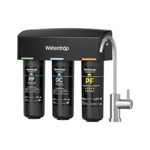 imageWaterdrop TSBPF Under Sink Water Filter   Chlorine Chloramine Fluoride PFAS TasteampampOdor 9 Layer Under Sink Water Filtration Systemwith A Separate FaucetBlack